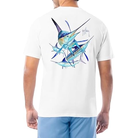 Guy Harvey Men’s Short Sleeve Cotton Graphic T-Shirt, White/Slam, Medium Cover