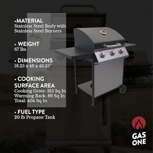 Gas One GP-2030SS Gasone 3 Burner Gas Grill Stainless Steel– Outdoor Grill Cabinet Style thumb #2