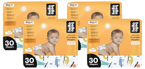 Image of Hello Bello Premium Baby Diapers Size 2 I 30 Count of Disposable, Extra-Absorbent, Hypoallergenic Diapers with Snug and Comfort Fit I Sleepy Sloth (Pack of 4)