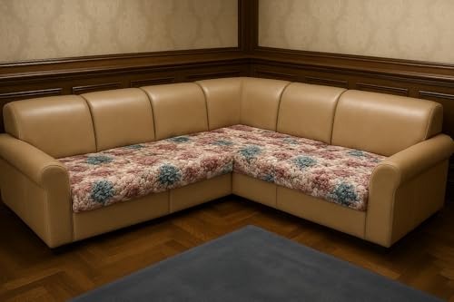 Image of JAPA Plush Cloud Floral Quilted Velvet L-Shape Seat-Only Sofa Cover for 3+3 Seater - Non-Slip Washable Daily Use Sofa Protector, Luxury Sofa Mat for Living Room