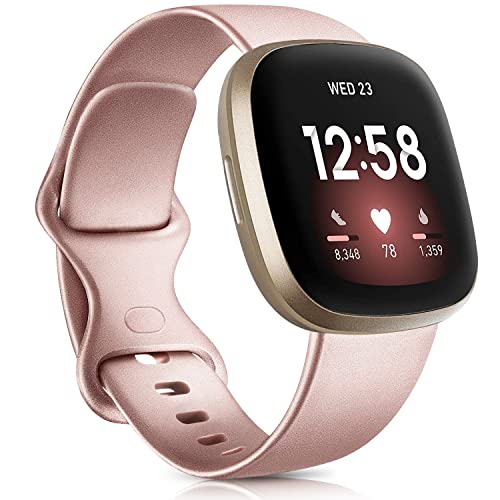 Oumida Correa para Fitbit Versa 3 / Fitbit Sense Pulsera, Pulsera de Repuesto Deportiva Impermeable de Silicona Suave Compatible con Versa 3/ Sense, Mujer Hombre, (S,Oro Rosa) Cover