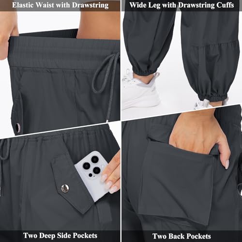 Jessie Kidden Womens Baggy Parachute Pants Drawstring Elastic Loose Jogger for Women Casual Lightweight Hiking3