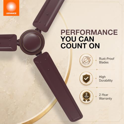 Image of LEDVANCE Windy Ceiling Fan 1200mm | 400 RPM Speed | Low Power Consumption | Higher Air Delivery | BEE Star Rated | Heavy Motor | Suitable for Room, Schools & Offices | 2 Year Warranty - Brown