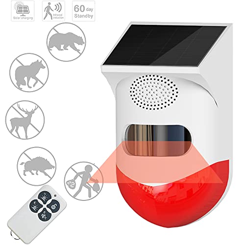 Solar Strobe Alarm Light With Motion Sensor Siren Outdoor Alarm Siren With Remote Controller 120Db Sound Security Siren Light Ip67 Waterproof And 4 Mode For Home,Farm,Barn,Villa,Yard #TOP3