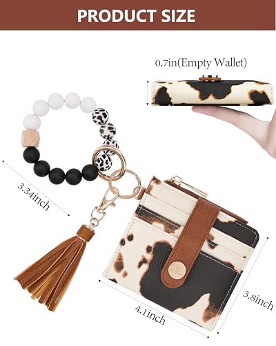 Image of Keychain Wallet Wristlet for Women,RFID Small Cow Wallet for Women | Wallet Wristlet with Zipper Coin Pocket,Vegan Leather Card Wallets for Women, 2 ID Window,Gift