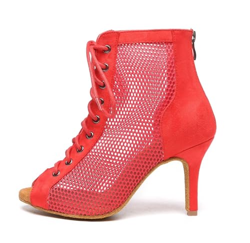 Image of Dance Practice Shoes for Women Mesh Ballroom Sandals Heels Party Prom Ankle Booties with Zip