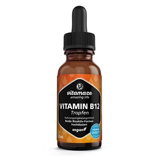 Vitamina B12 Gotas 500 mcg Alta Dosis por Diaria, Vitamina B12 Vegano y Líquido 50 ml (1700 Gotas), Metilcobalamina y Adenosilcobalamina, Alta Biodisponibilidad, sin Aditivos Innecesarios