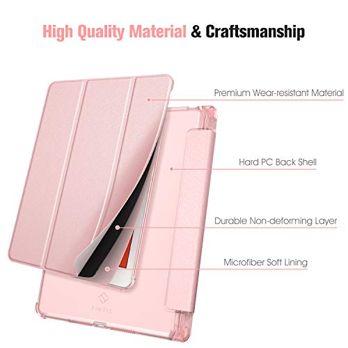 Fintie iPad 10.2 ケース 第9 / 8 / 7世代 2021/2020/2019 半透明バックカバー Apple Pencil 収納可能 三つ折スタンド スリープ機能 軽量 薄型 傷つけ防止 PU 10.2インチ(モデル番号A2197、A2198、 A2200)（ローズゴールド）