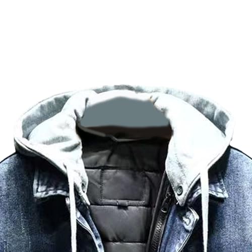 JEKE-DG Men's Distressed Denim Hoodie Jacket Button Up Washed Casual Jean Coat Long Sleeve Trucker Hooded Jackets2