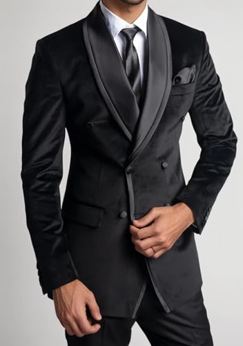 Mens Velvet Suit 2 Piece 4 Button Tuxedo Shawl Lapel Suits for Men Double Breasted Blazer Pants for Party Mens Suits2