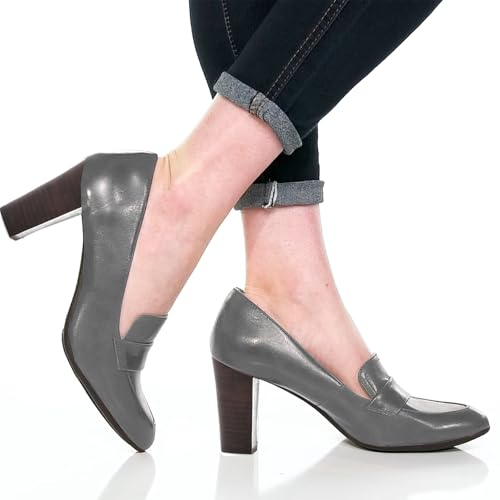 Image of MOOMMO Women Chunky Block Heel Pumps Round Closed Toe Slip On Oxford Loafers Shoes High Heels Snakeskin Work Pump Suede Loafer for Office Ladies Classic Formal Business Professional 4-13 M US
