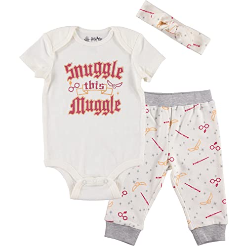 Image of Harry Potter Ravenclaw Slytherin Gryffindor Hufflepuff Baby Girls Bodysuit Pants and Headband Set Newborn to Infant