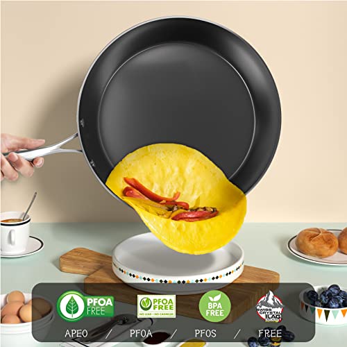 COOKER KING Bratpfanne Induktion, Tiefe Antihaft-pfanne mit Deckel, Pfanne 28 cm, Beschichtete Pfanne, Griff aus Edelstahl, Ungiftig, PFOA- und PFOS-frei (Schwarz) – Bild 3
