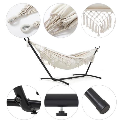 Hamac avec support Mondeer beige double 200kg réglable - 3