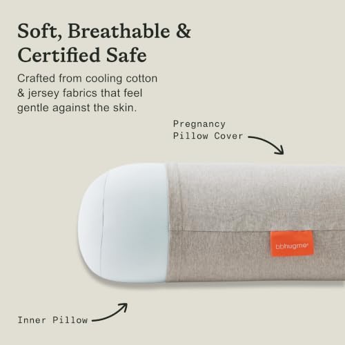 Image of bbhugme Pregnancy Pillow Cover, Stone - Replacement Cover for bbhugme Maternity Pillow - Soft, Breathable, Cooling Cotton Jersey Fabric - Machine Washable