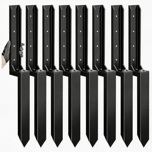 8PCS Fence Post Repair Kit, Heavy Duty Fence Post Anchor Quick Fix for Broken/Leaning Wooden Fence, Easy to Install, Black