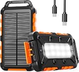 WOWMVP Solar Powerbank 26800mAh, PD22.5W Tragbare Solar Ladegerät USB C Externer Akku Outdoor Wasserdichtes mit LED-Licht und 3 Ausgängen für Smartphones Tablets Camping