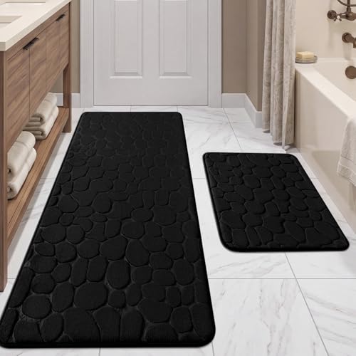 YIHOUSE Bathroom Rugs Mat Set 2 Piece Black, Memory Foam