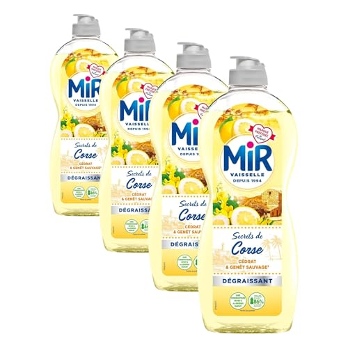 Mir Vaiselle, Liquide Vaisselle Mains, Secrets de Corse, Cedrat et Genet Sauvage, Degraissant, Sans Conservateurs ni Allergenes Parfum, Marque Preferee des Francais, 675ml (Lot de 4)