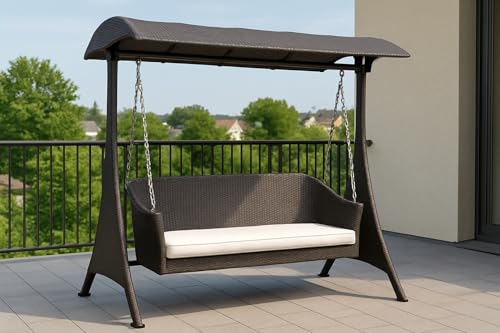 Image of Swing with Roof & Stand for Outdoor, Balcony, Garden | Weather Resistant Rattan & Wicker Hammock Swing Double Seater | Jhula for Adults