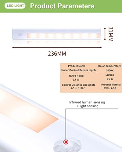 Helcona Under Cabinet Lights, 2 Pack Motion Sensor Lighting LED Closet Lights Night Light Battery Powered Wireless Wall Lamp Stick on Anywhere for Wardrobe,Stairs,Hallway,Kitchen Warm White (WE-1)