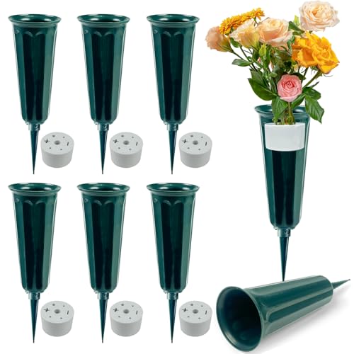 YumSur 6 PCS Grave Vases with Spikes, Plastic Flower Holder for Cemetery, Grave Vases for Cemetery Headstone Graveside Decorations