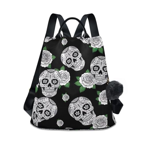 Sac à dos pour femme idéal pour le voyage avec son motif de roses et têtes de mort