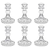 6 Pack Glass Taper Candlestick Holders, Clear Candlestick Holders, 4' H Stripe Crystal Candle Holders Decorative Candle Stand Centerpiece for Wedding, Festival, Dinning Party Table Decor