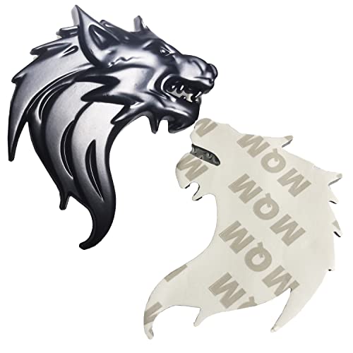 Image of Black Wolf Head Emblem Wolf Head Badge Sticker Compatiable with Cars and Motorcycles 2 Pieces Left and Right Metal