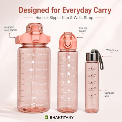 Image of Water Bottle Set of 3 for Women with Sipper, Orange