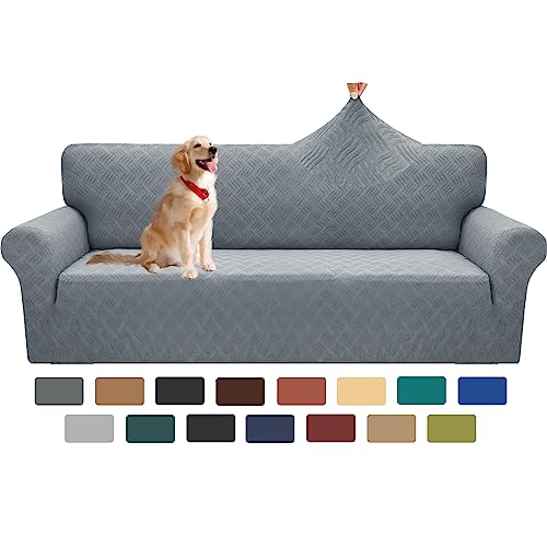 YEMYHOM Couch Cover Latest Jacquard Design High Stretch Extra Large Sofa Covers Pet Dog Cat Proof Oversized Slipcover Non Slip Magic Elastic Furniture Protector (X-Large, Leaf Pattern Light Gray)