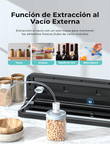 Miniatura 3 de Vihoom Envasadora Al Vacío 5 En 1, Maquina Al Vacio De Alimentos Para Uso Doméstico Y Comercial, Secos Y Húmedos, Incluye 10 Bolsas Y Tubo De Vacío, Negra
