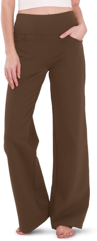 Houmous Wide Leg Pants Women Cotton Yoga Pants 28"/31"/34" High Waist Loose Lounge Stretch Trousers with Pockets