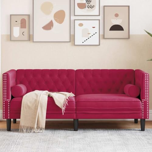 Sofá Chesterfield de 2 plazas de terciopelo rojo para salones pequeños y TV 3
