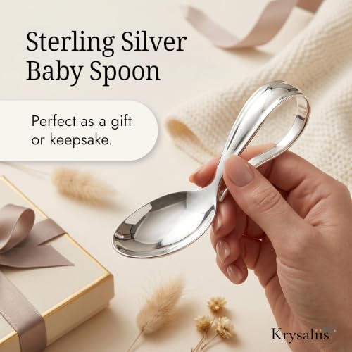 Image of Curved 925 Sterling Silver Baby Feeding Spoon | Food grade, engravable, gift boxed, baby shower, christening