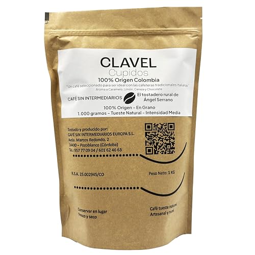 CAFE SIN INTERMEDIARIOS - Clavel Café Colombia En Grano sin moler - Tostado Semanal - Envasado al envío - Intensidad de sabor baja - Ideal para Café Solo