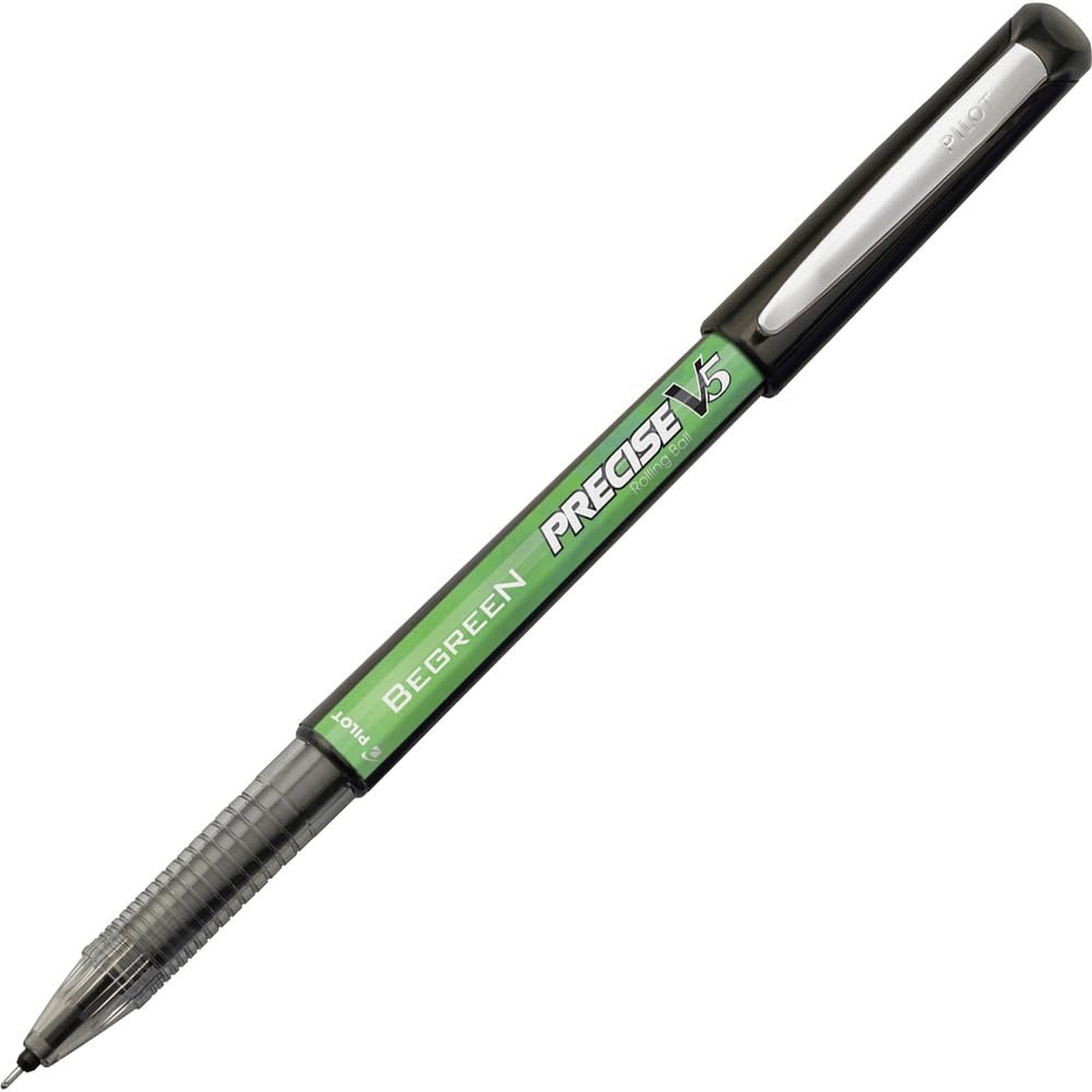 Precise V5 BeGreen, Capped Liquid Ink Rolling Ball Pens, Extra Fine Point 0.5 mm, Black, Pack of 12