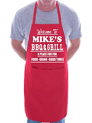 Print4U Tablier personnalisé Welcome To Mike's BBQ & Grill -  Rouge - Taille unique