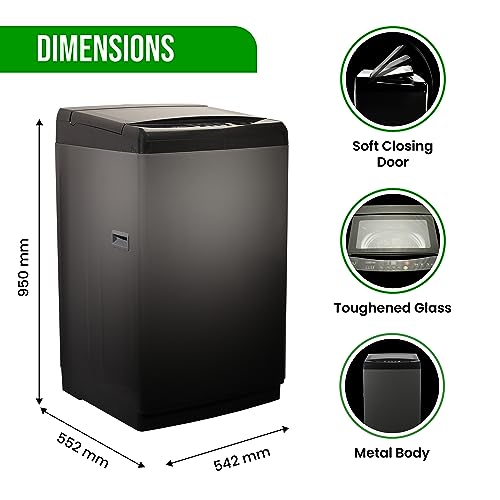 Image of NU 8 Kg Fully Automatic Top Load Washing Machine with Soft Close Premium Toughened Glass Lid (WFTLM80GD, Inox Grey)