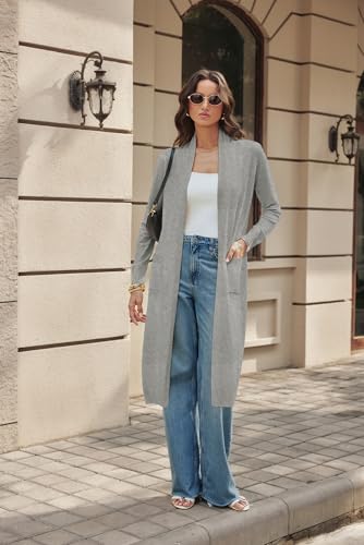 Image of GRACE KARIN Essential Solid Open Front Maxi Long Knitted Cardigan Sweater for Women