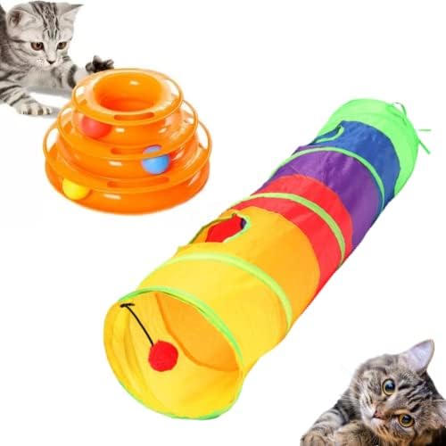 2 Brinquedo Interativo para Gato Torre + Tunel Labirinto Pet Boli...