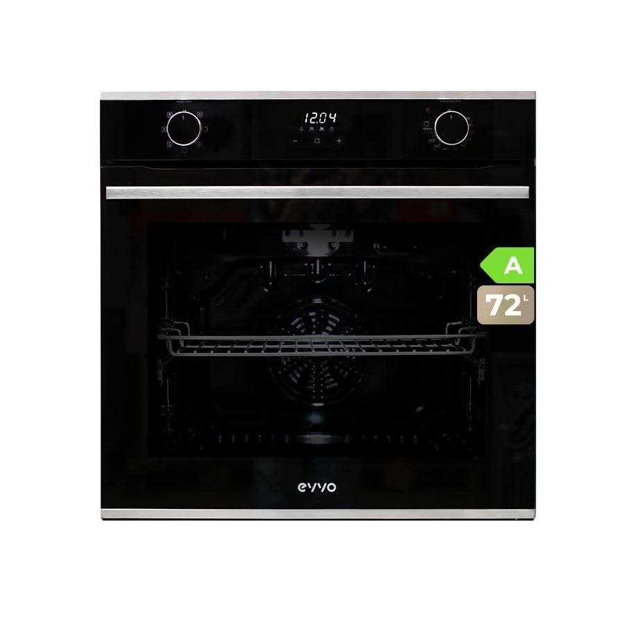 EVVO Horno Eléctrico Empotrable, Eficiencia A - 2800W, 72 Litros, Función Grill, 7 Programas, Temporizador, Mando Selector, Puerta Triple Acristalamiento Modelo: H20 (Color Inox)