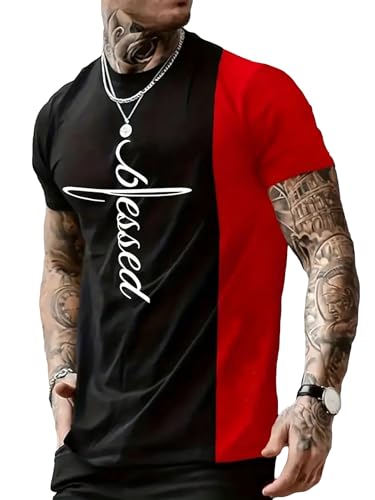 SOLY HUX Men's Color Block Letter Graphic Tops Short Sleeve T Shirt Summer Tee Top