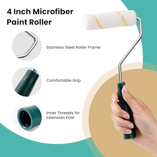 YiBaiBrush Paint Roller Kit, 13 Piece Set, 4 Inch Small Microfiber Roller Covers, Paint Tray with Liners, Paint Brush for Walls, Mini Roller for Painting, Painting Supplies for House Painting - Image 2