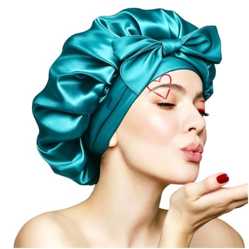 VECIIR Silk Bonnet for Sleeping Women Hazel Cyan Large