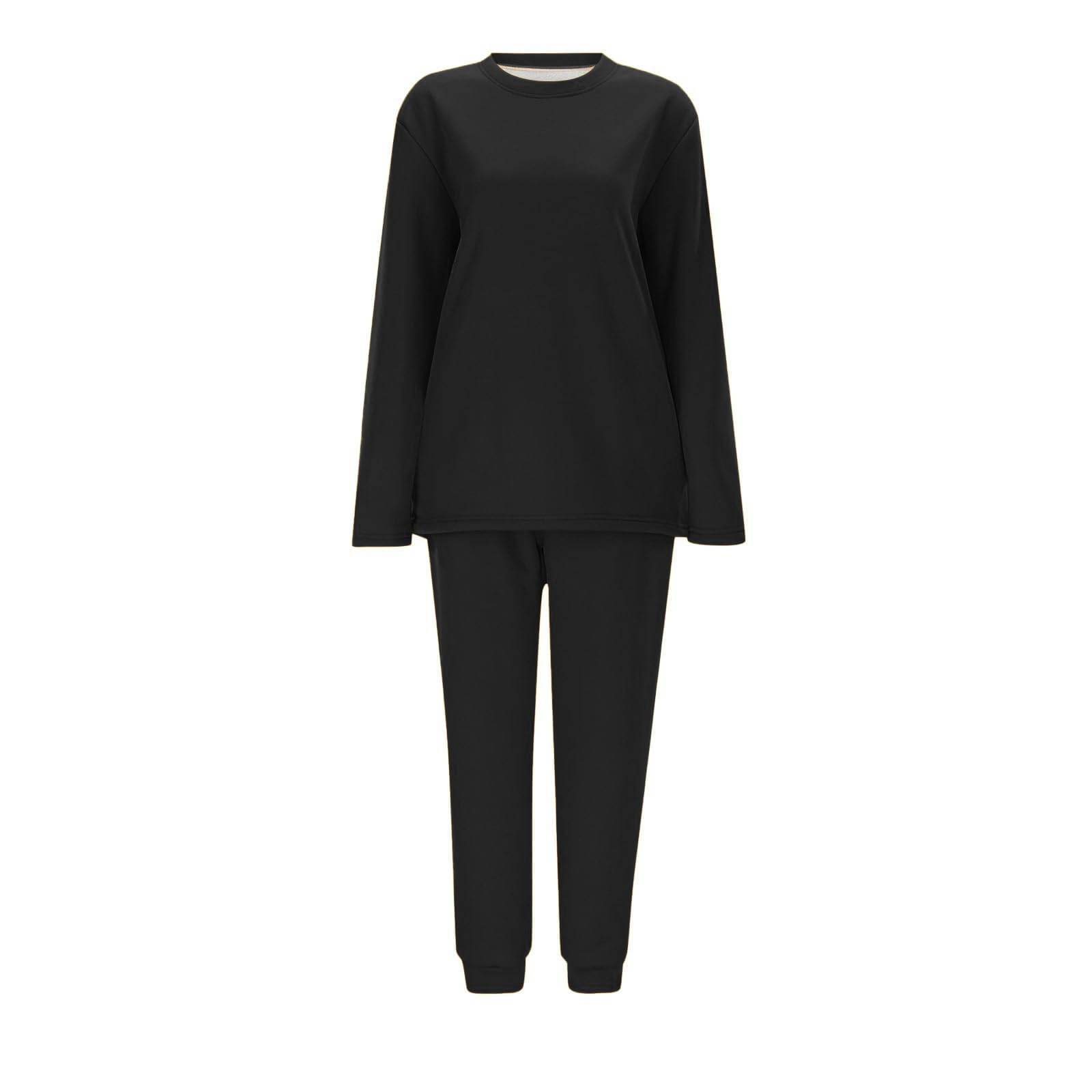 Conjunto de Pijama de Sudadera y Pantalones con Forro para Mujer para Calidez Invernal con Traje de Felpa Tops cómodos y Holgados Ropa de Estar por casa cálida de Invierno para Mujer