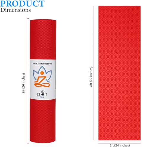 Image of Yoga Mat for Women and Men 4mm with Carry Strap EVA Material Extra Thick Exercise Mat for Workout Yoga Fitness Pilates and Meditation, Anti Tear Anti Slip For Home & Gym Use (Red)