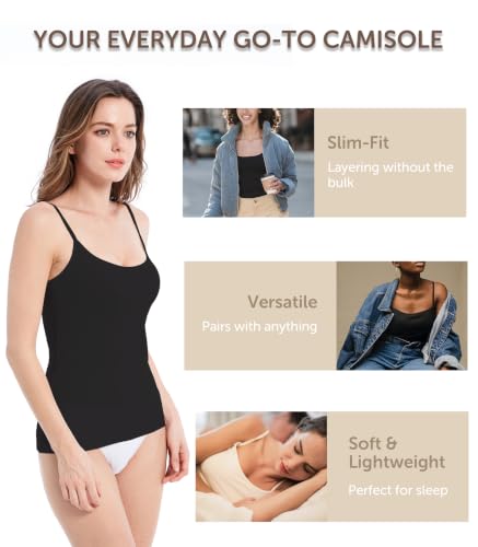 Image of Comfneat Women's 4-Pack Slim-Fit Camisole Adjustable Spaghetti Strap Tops | Cotton Spandex, Breathable Undershirts, Layering