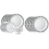 Corelle 18-Piece Dinnerware Set, Service for 6, Lightweight Plates and Bowls Set, Vitrelle Triple Layer Glass, Brasserie Collection, Lunch Plates Included