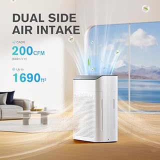 MERONTE Purificatore d'aria allergico per appartamento camera fumatori, Air purifier, CADR 340m³/h per camera fumatori 157㎡, PM 2,5, compatibile con WiFi e Alexa, 1 confezione + 4 modalità
